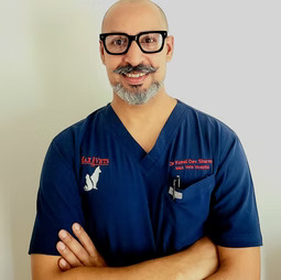 Dr. Kunal Dev Sharma, veterinary surgeon (MRCVS) and MaxPetZ founder, portrait at clinic in New Delhi